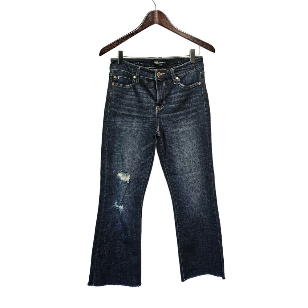 Liverpool The Crop Flare Jeans 2/26 Fray Hem Dark Wash High Rise - Picture 6 of 6